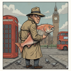 A person breaking weird UK laws by holding a fish suspiciously.