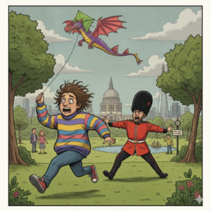 A person breaking weird UK laws by flying a kite